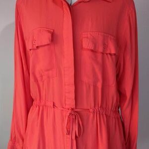 Women’s Coral Drawstring Shirt Dress Top